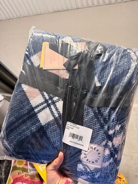 BCBGeneration Navy and White Plaid Cozy Throw Blanket